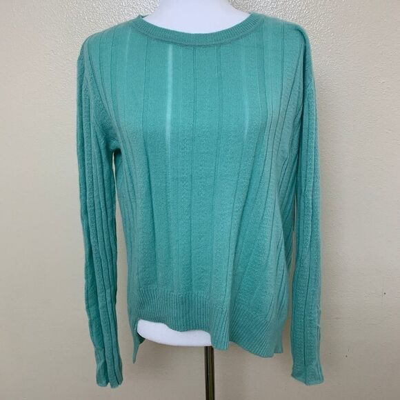 Inhabit Women's Asymmetrical Ribbed Cashmere Sweater Medium in Aloe Green $385 - Picture 4 of 6